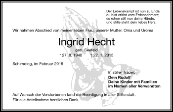 Traueranzeige von Ingrid Hecht von Frankenpost