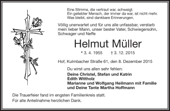 Traueranzeige von Helmut Müller von Frankenpost