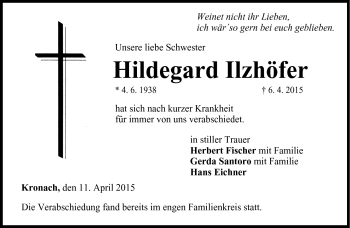 Traueranzeige von Hildegard Ilzhöfer von Neue Presse Coburg