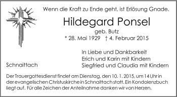 Traueranzeige von Hildegard Ponsel von Neue Presse Coburg