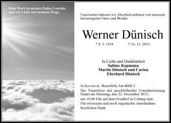 Traueranzeige von Werner Dünisch von Neue Presse Coburg