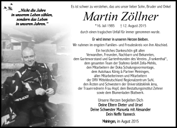 Traueranzeige von Martin Zöllner von Südthüringer Presse