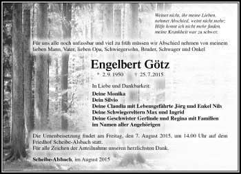 Traueranzeige von Engelbert Götz von Südthüringer Presse
