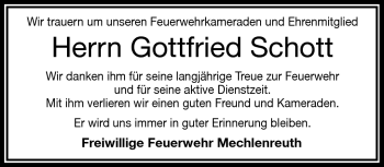 Traueranzeige von Gottfried Schott von Frankenpost