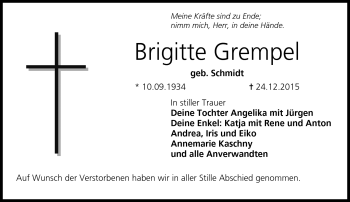 Traueranzeige von Brigitte Grempel von Neue Presse Coburg