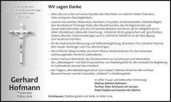 Traueranzeige von Gerhard Hofmann von Südthüringer Presse