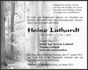 Traueranzeige von Heinz Luthardt von Südthüringer Presse