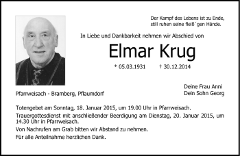 Traueranzeige von Elmar Krug von Neue Presse Coburg