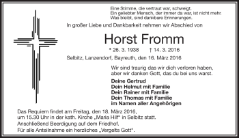 Traueranzeige von Horst Fromm von Frankenpost