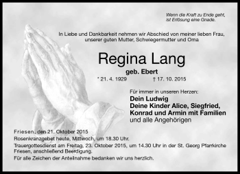 Traueranzeige von Regina Lang von Neue Presse Coburg