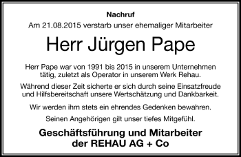 Traueranzeige von Jürgen Pape von Frankenpost