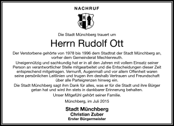 Traueranzeige von Rudolf Ott von Frankenpost