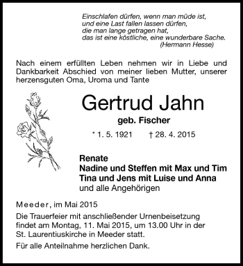 Traueranzeige von Gertrud Jahn von Neue Presse Coburg