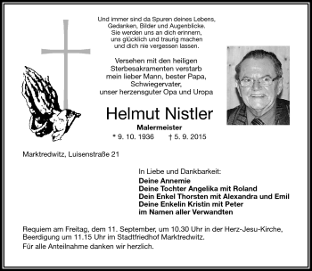 Traueranzeige von Helmut Nistler von Frankenpost