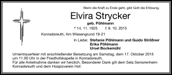 Traueranzeige von Elvira Strycker von Frankenpost