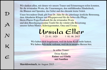 Traueranzeige von Ursula Eller von Neue Presse Coburg