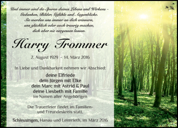 Traueranzeige von Harry Trommer von Südthüringer Presse