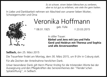 Traueranzeige von Veronika Hoffmann von Neue Presse Coburg