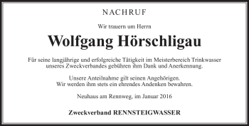 Traueranzeige von Wolfgang Hörschligau von Südthüringer Presse