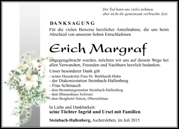 Traueranzeige von Erich Markgraf von Südthüringer Presse