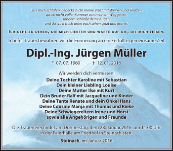 Traueranzeige von Jürgen Müller von Südthüringer Presse