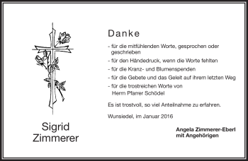 Traueranzeige von Sigrid Zimmerer von Frankenpost