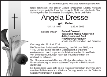 Traueranzeige von Angela Dressel von Neue Presse Coburg