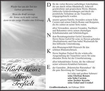 Traueranzeige von Karl-Heinz Hugo Treßelt von Südthüringer Presse