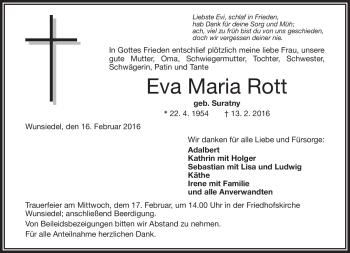 Traueranzeige von Eva Maria Rott von Frankenpost