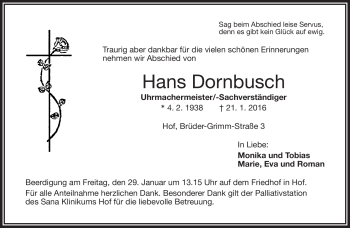 Traueranzeige von Hans Dornbusch von Frankenpost