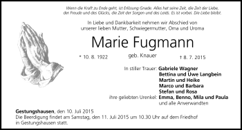 Traueranzeige von Marie Fugmann von Neue Presse Coburg