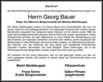 Traueranzeige von Georg Bauer von Frankenpost