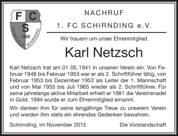 Traueranzeige von Karl Netzsch von Frankenpost