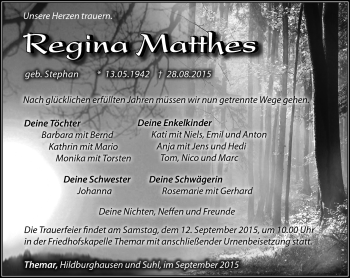 Traueranzeige von Regina Matthes von Südthüringer Presse