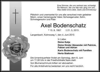 Traueranzeige von Axel Bodenschatz von Frankenpost