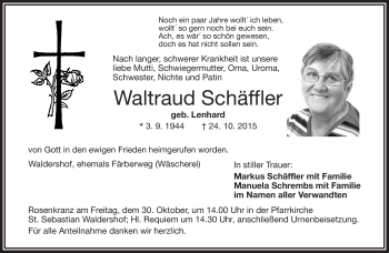 Traueranzeige von Waltraud Schäffler von Frankenpost