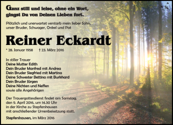 Traueranzeige von Reiner Eckardt von Südthüringer Presse