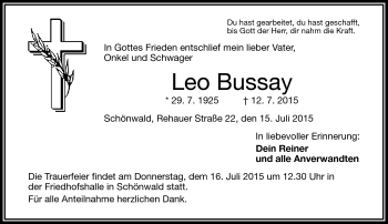 Traueranzeige von Leo Bussay von Frankenpost