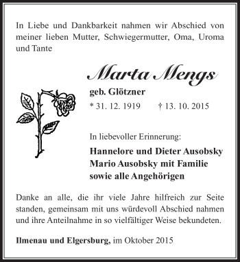 Traueranzeige von Marta Mengs von Südthüringer Presse