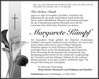 Traueranzeige von Margarete Kämpf von Südthüringer Presse