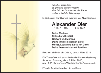 Traueranzeige von Alexander Dier von Neue Presse Coburg