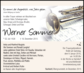Traueranzeige von Werner Sommer von Südthüringer Presse