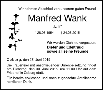 Traueranzeige von Manfred Wank von Neue Presse Coburg