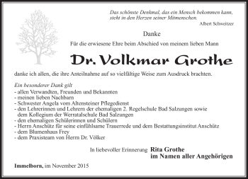 Traueranzeige von Volkmar Grothe von Südthüringer Presse