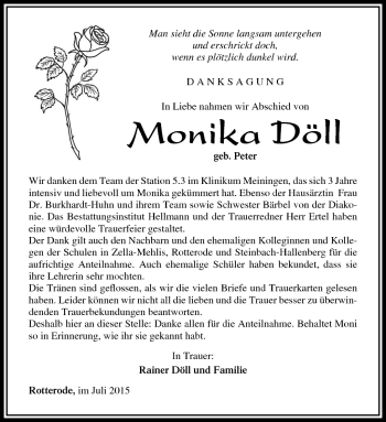 Traueranzeige von Monika Döll von Südthüringer Presse