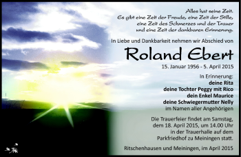 Traueranzeige von Roland Ebert von Südthüringer Presse