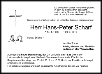 Traueranzeige von Hans-Peter Scharf von Frankenpost