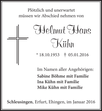 Traueranzeige von Helmut Hans Kühn von Südthüringer Presse