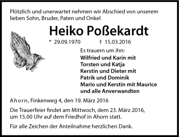 Traueranzeige von Heiko Poßekardt von Neue Presse Coburg