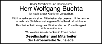 Traueranzeige von Wolfgang Buchta von Frankenpost